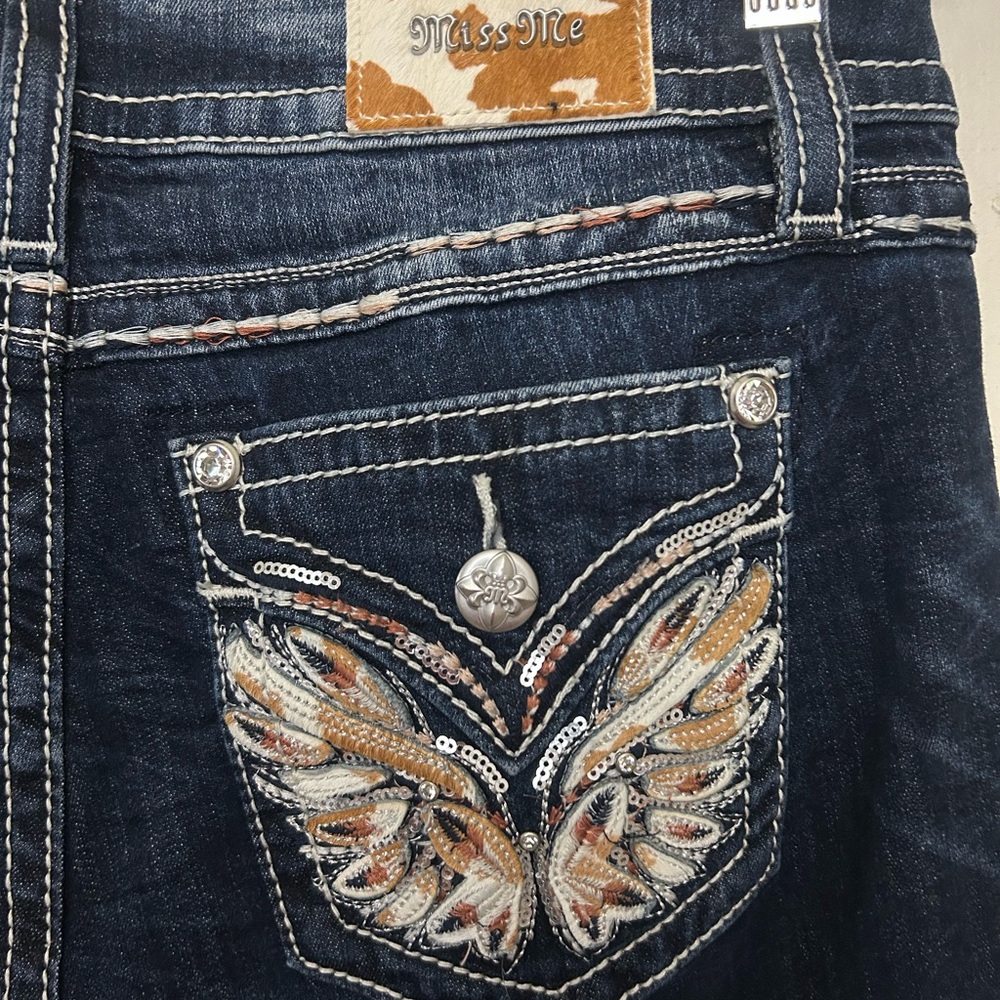 Miss Me Blue Flare Jeans with Intricate Embellishments